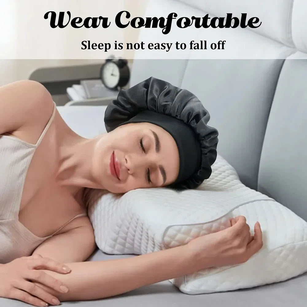 Newly Satin Night Hair Cap Women's Solid Sleeping Hat Sleep Care Bonnet Nightcap For Women Unisex Cap